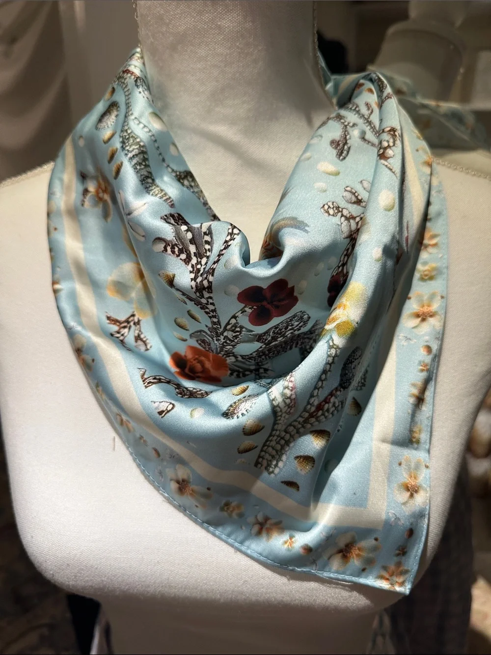 Nautical Coral and Floral Patterned Scarf